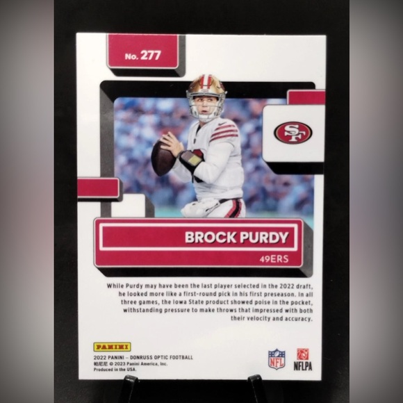 🏈 Brock Purdy, San Francisco 49ers Panini Donruss Optic Rated Rookie RC Card #13 - Picture 2 of 3